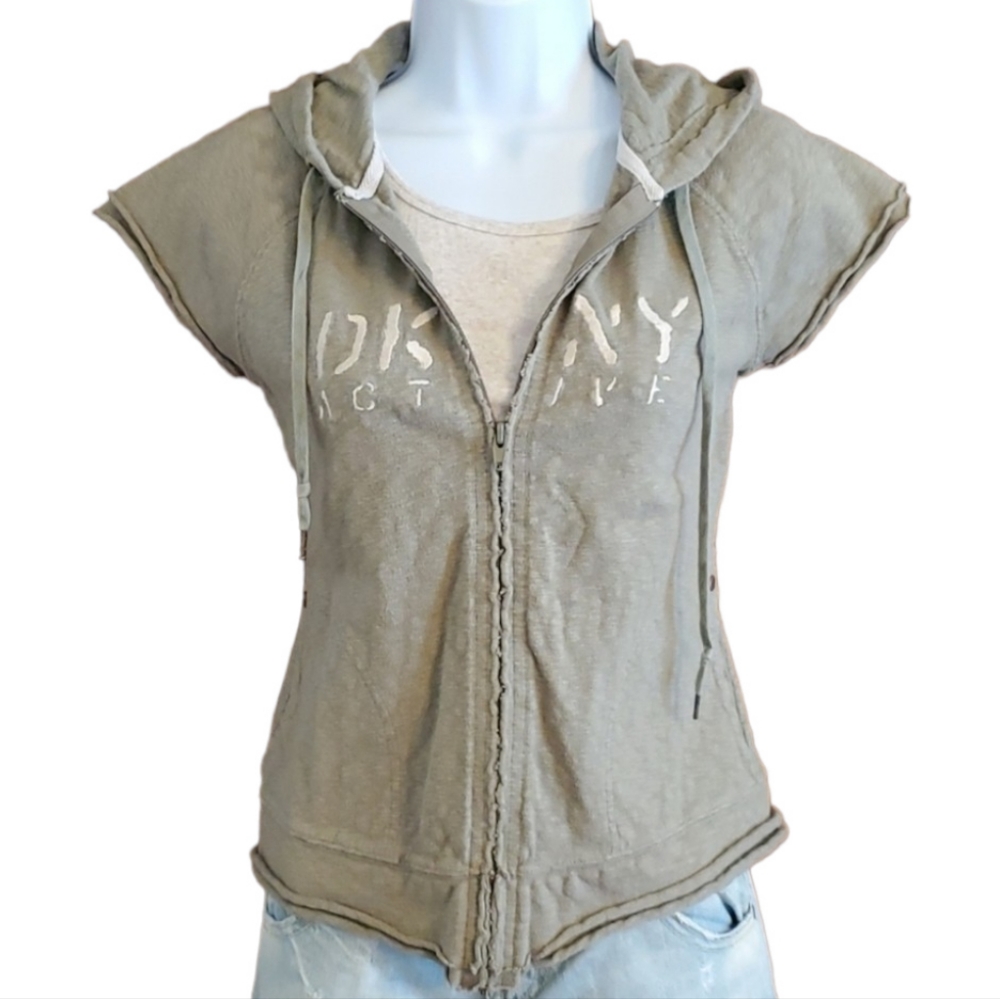 DKNY Active Vintage Women's Distressed Army Green Vest With Brass Hardwa…
